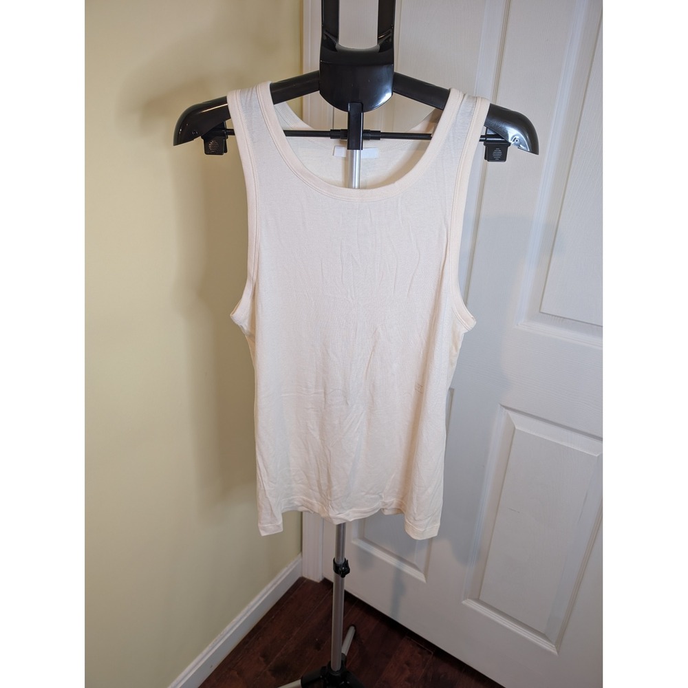 Helmut Lang Classic Tank Top Women XL Cream Pima Cotton Modal Logo